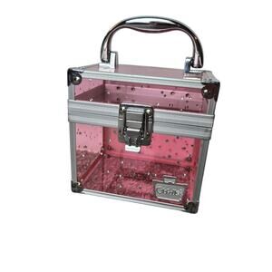 Caboodles Pink Plastic Case w Silver Accents & Iridescent Stars Suitcase Logo